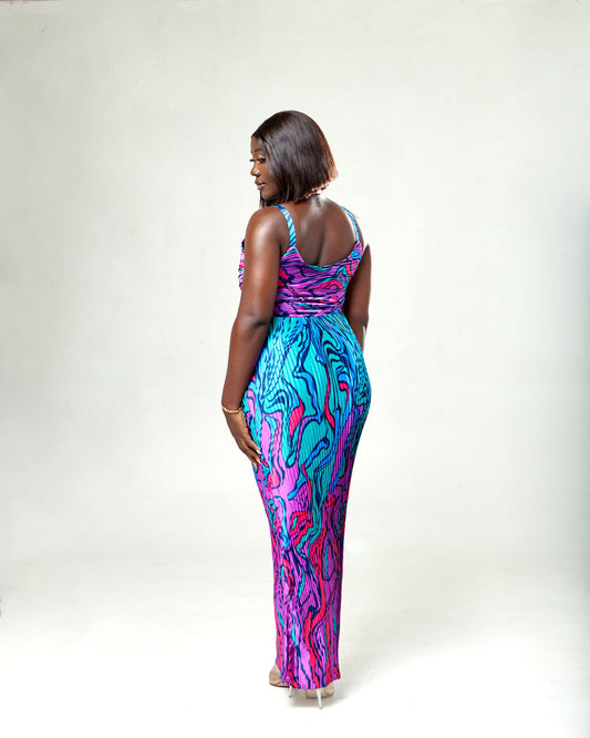 GREEN, PURPLE & BLACK OMBRE SPLENDOR MAXI DRESS