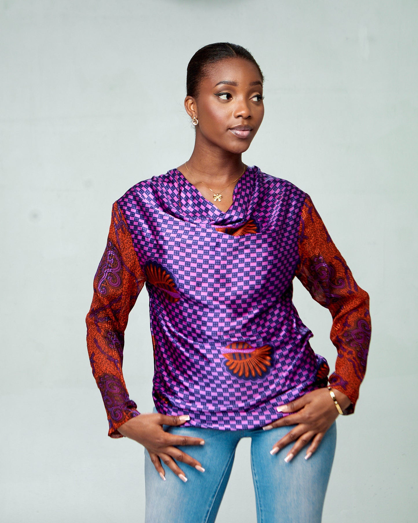 PURPLE COWL NECK BLOUSES