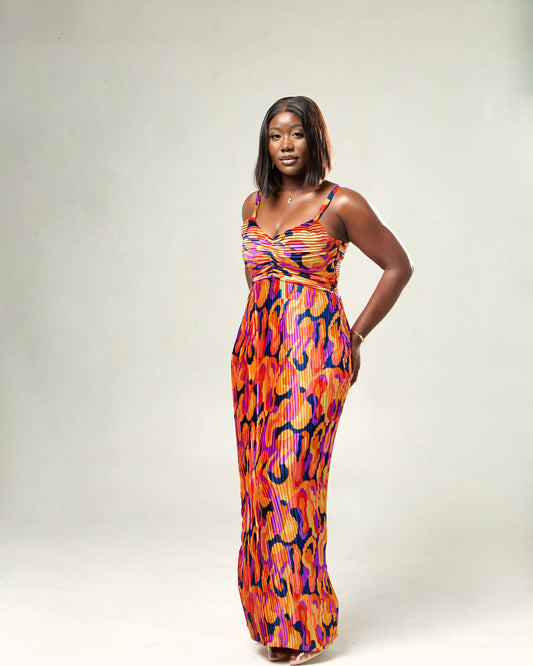 YELLOW,RED & PURPLE CAMOUFLAGE SPLENDOR MAXI DRESS